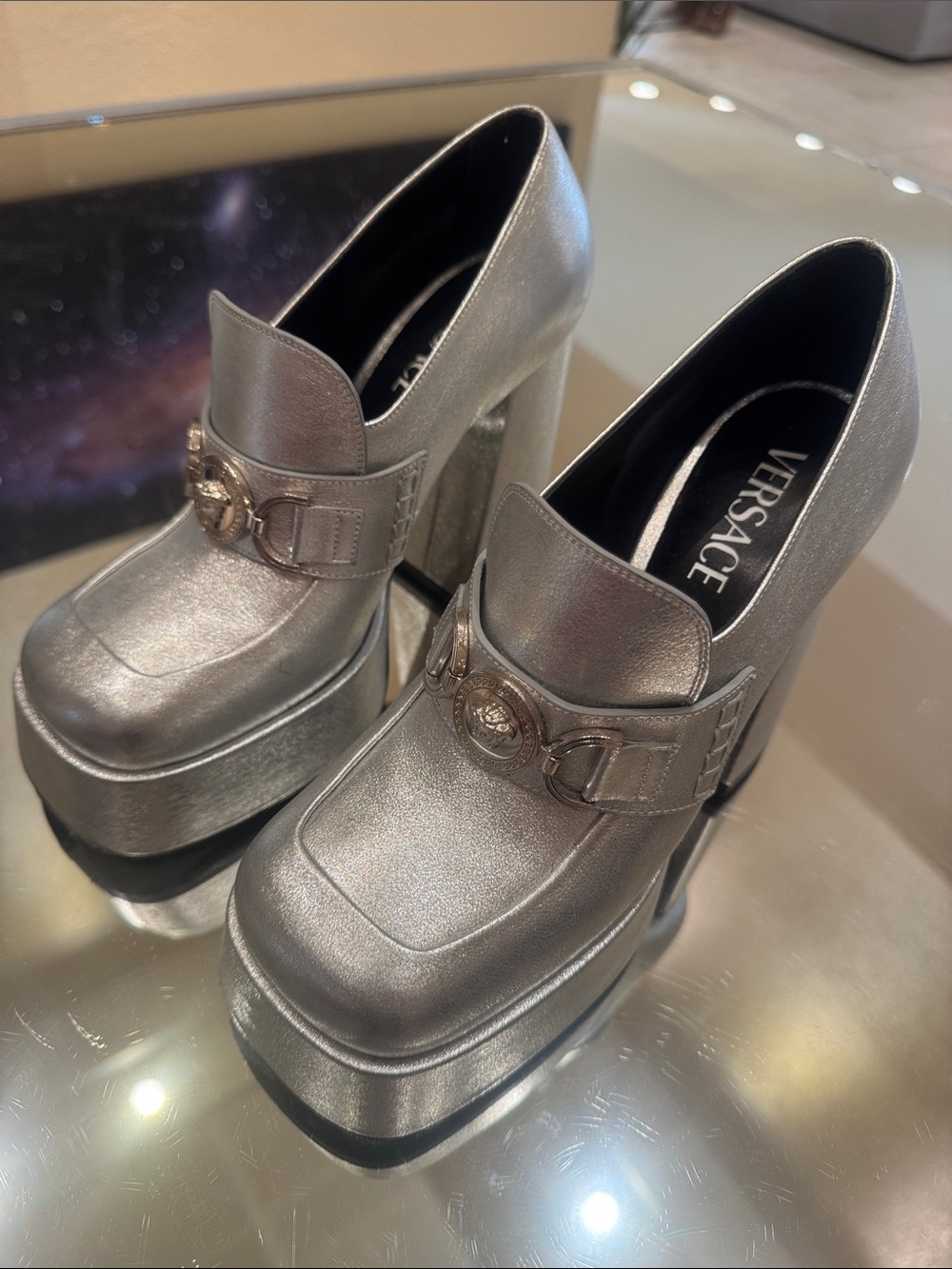 Versace Silver Platform School Girl Loafers
